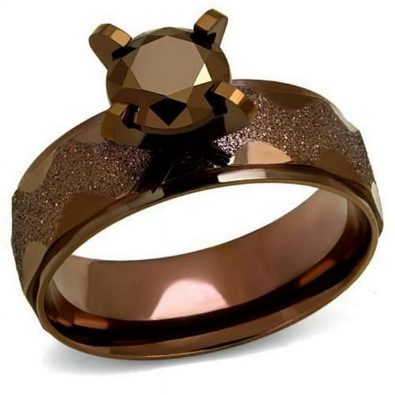 Women IP Coffee Light Stainless Steel Ring with AAA Grade CZ in Light Coffee - Size 7