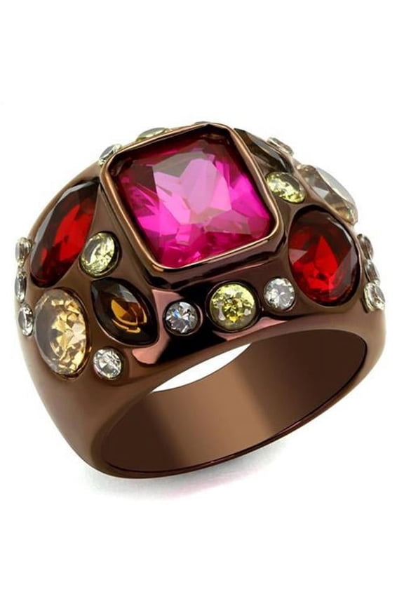 Women IP Coffee Light Stainless Steel Ring with AAA Grade CZ in Ruby - Size 6