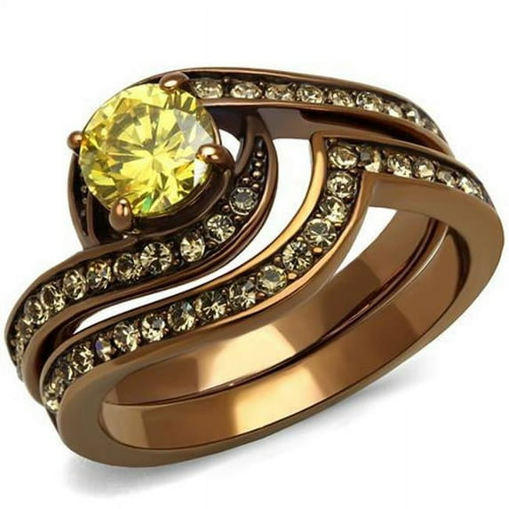 Women IP Coffee Light Stainless Steel Ring with AAA Grade CZ in Topaz - Size 10