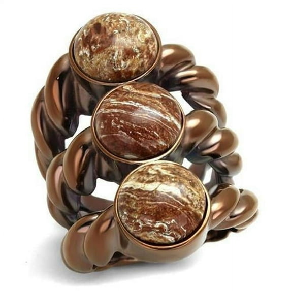 Women IP Coffee Light Stainless Steel Ring with Semi-Precious in Multi Color - Size 7