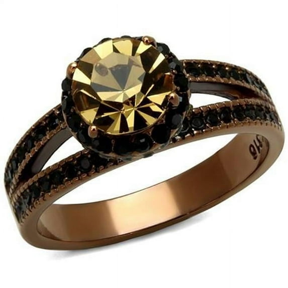 Women IP Coffee Light Stainless Steel Ring with Top Grade Crystal in Light Smoked - Size 6