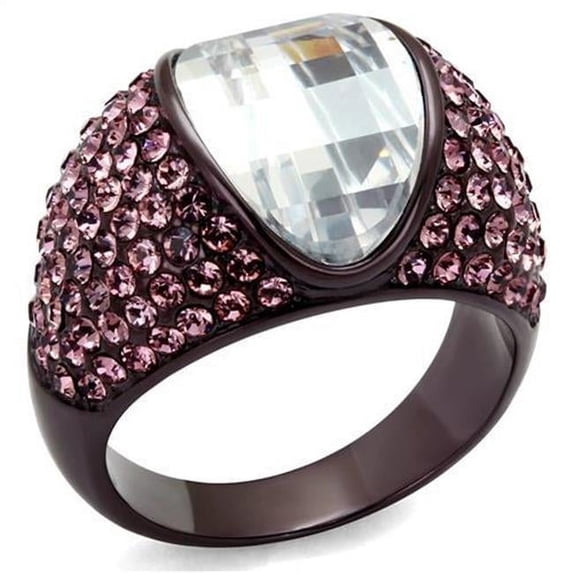 Women IP Dark Brown Stainless Steel Ring with AAA Grade CZ in Clear - Size 5