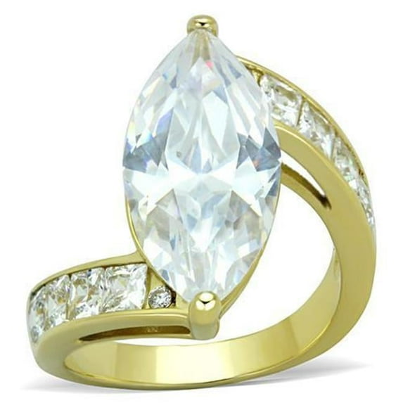 Women IP Gold Stainless Steel Ring with AAA Grade CZ in Clear - Size 6