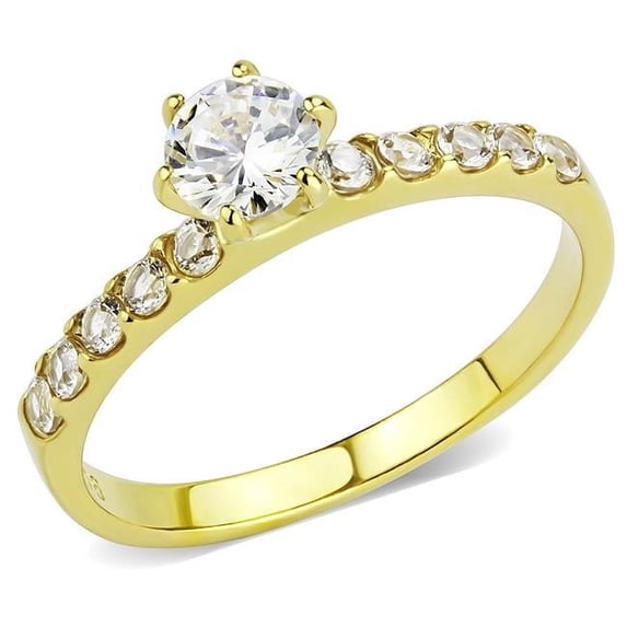 Women IP Gold Stainless Steel Ring with AAA Grade CZ in Clear - Size 7