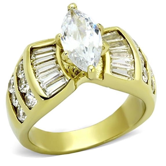 Women IP Gold Stainless Steel Ring with AAA Grade CZ in Clear - Size 7