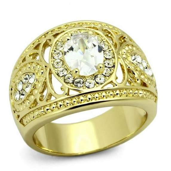 Women IP Gold Stainless Steel Ring with AAA Grade CZ in Clear - Size 8