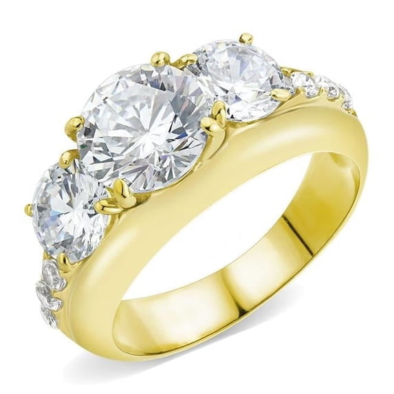 Women IP Gold Stainless Steel Ring with AAA Grade CZ in Clear - Size 9