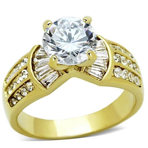 Women IP Gold Stainless Steel Ring with AAA Grade CZ in Clear - Size 9