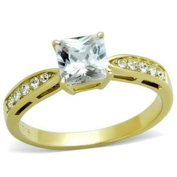 Women IP Gold Stainless Steel Ring with AAA Grade CZ in Clear - Size 9