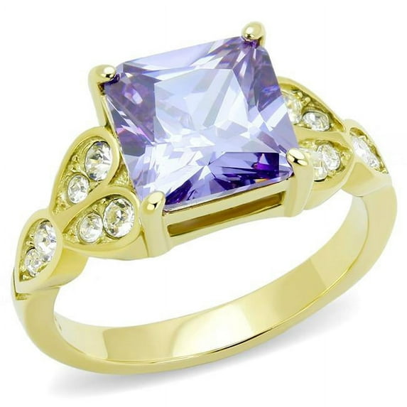 Women IP Gold Stainless Steel Ring with AAA Grade CZ in Light Amethyst - Size 6