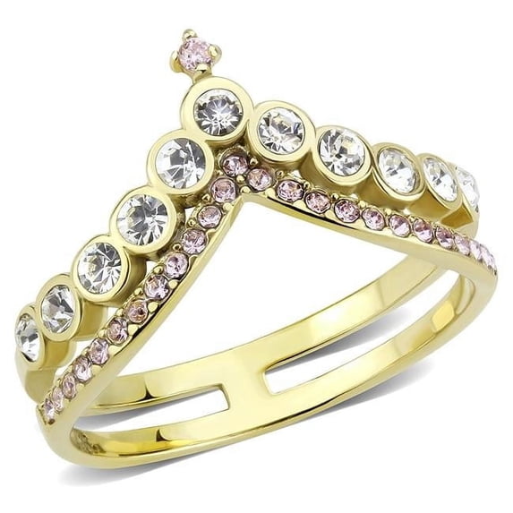 Women IP Gold Stainless Steel Ring with AAA Grade CZ in Rose - Size 8