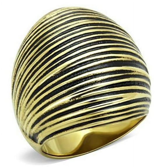Women IP Gold Stainless Steel Ring with Epoxy in Jet - Size 5