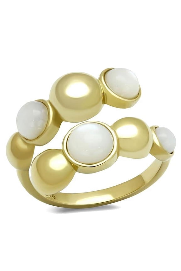 Women IP Gold Stainless Steel Ring with Semi-Precious in Aurora Borealis Rainbow Effect - Size 9