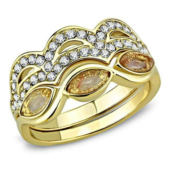 Women IP Gold Stainless Steel Ring with Synthetic in Light Peach - Size 7