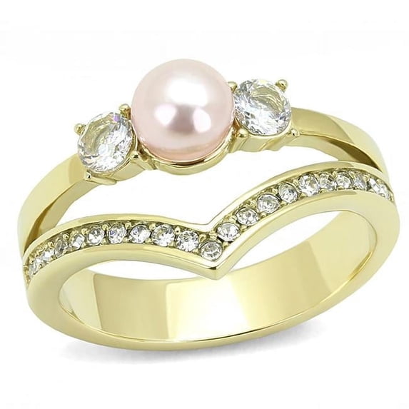 Women IP Gold Stainless Steel Ring with Synthetic in Rose - Size 6