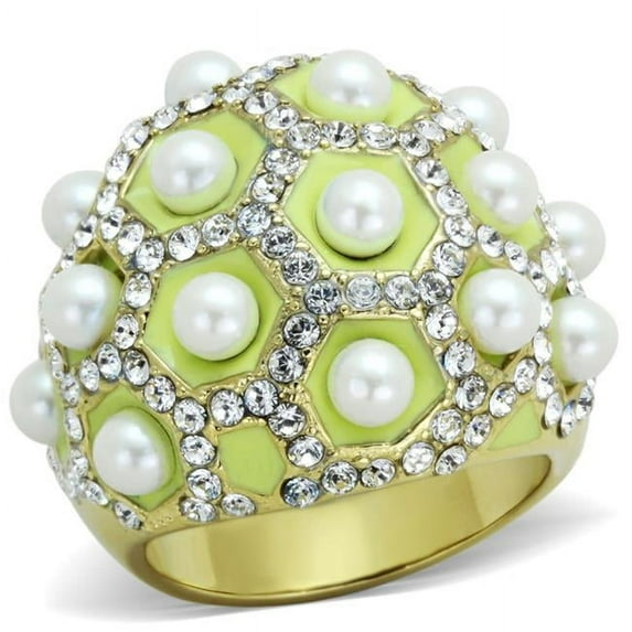 Women IP Gold Stainless Steel Ring with Synthetic in White - Size 10
