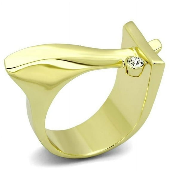 Women IP Gold Stainless Steel Ring with Top Grade Crystal in Clear - Size 10