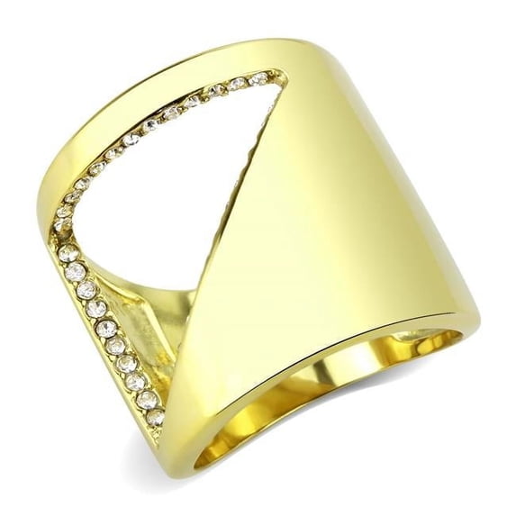 Women IP Gold Stainless Steel Ring with Top Grade Crystal in Clear - Size 10