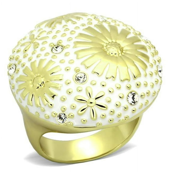 Women IP Gold Stainless Steel Ring with Top Grade Crystal in Clear - Size 5