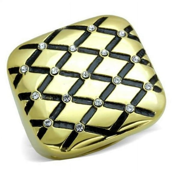 Women IP Gold Stainless Steel Ring with Top Grade Crystal in Clear - Size 6