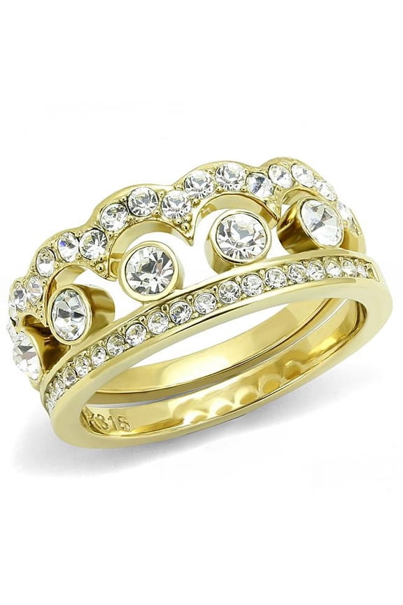 Women IP Gold Stainless Steel Ring with Top Grade Crystal in Clear - Size 7