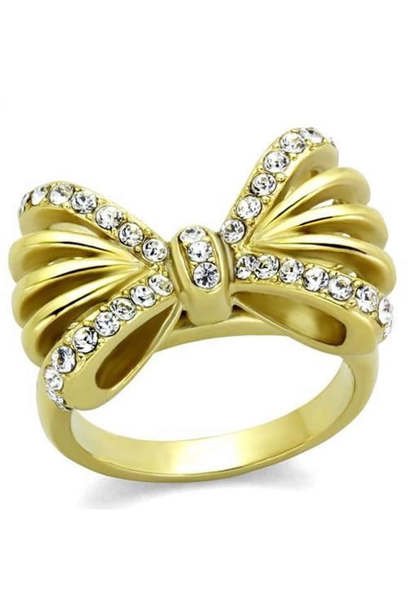 Women IP Gold Stainless Steel Ring with Top Grade Crystal in Clear - Size 7
