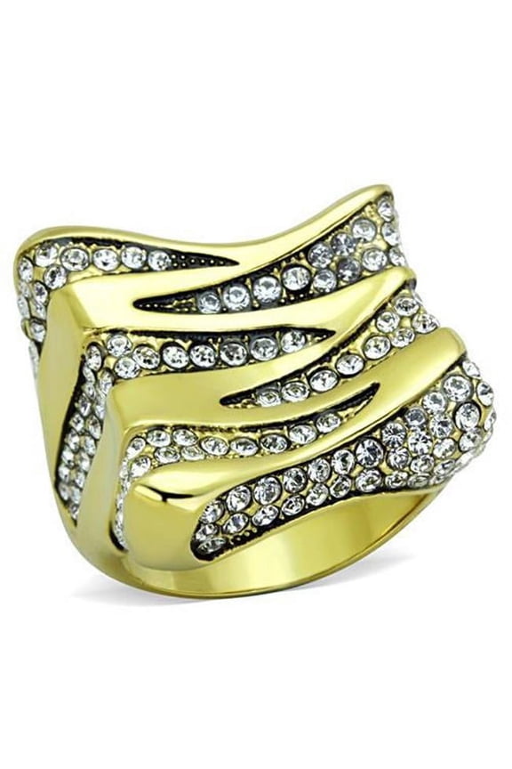 Women IP Gold Stainless Steel Ring with Top Grade Crystal in Clear - Size 7