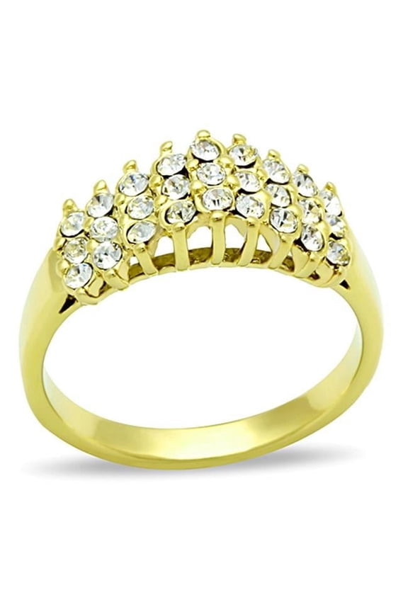 Women IP Gold Stainless Steel Ring with Top Grade Crystal in Clear - Size 7