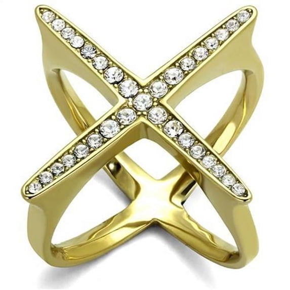 Women IP Gold Stainless Steel Ring with Top Grade Crystal in Clear - Size 8