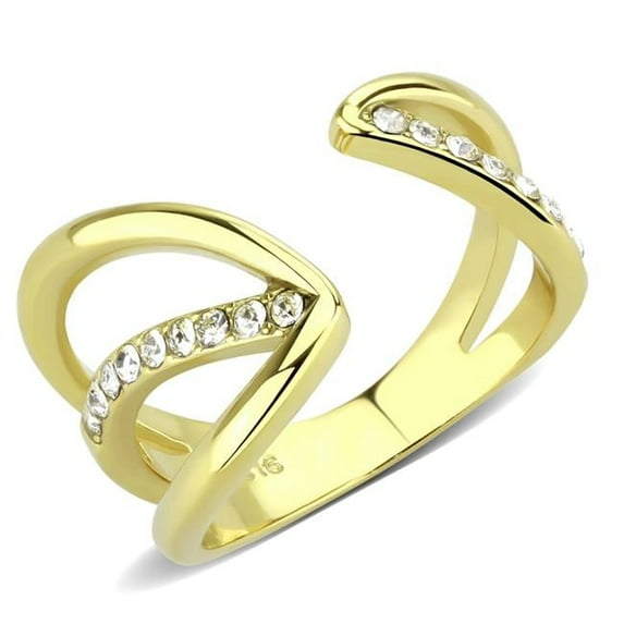 Women IP Gold Stainless Steel Ring with Top Grade Crystal in Clear - Size 9