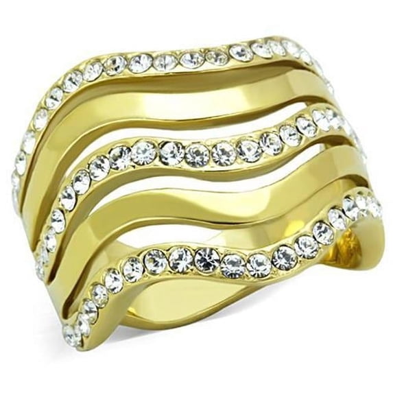 Women IP Gold Stainless Steel Ring with Top Grade Crystal in Clear - Size 9