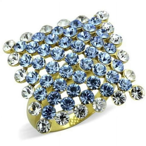 Women IP Gold Stainless Steel Ring with Top Grade Crystal in Light Sapphire - Size 8