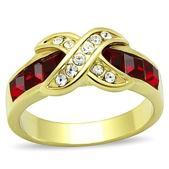 Women IP Gold Stainless Steel Ring with Top Grade Crystal in Siam - Size 6
