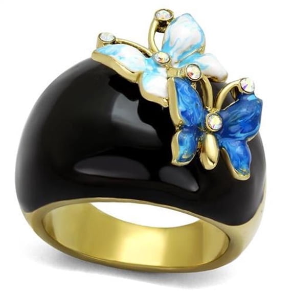 Women IP Gold Stainless Steel Ring with Top Grade Crystal in White AB - Size 5