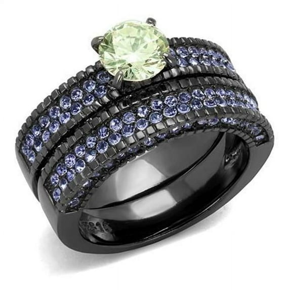 Women IP Light Black Stainless Steel Ring with AAA Grade CZ in Apple Green - Size 8