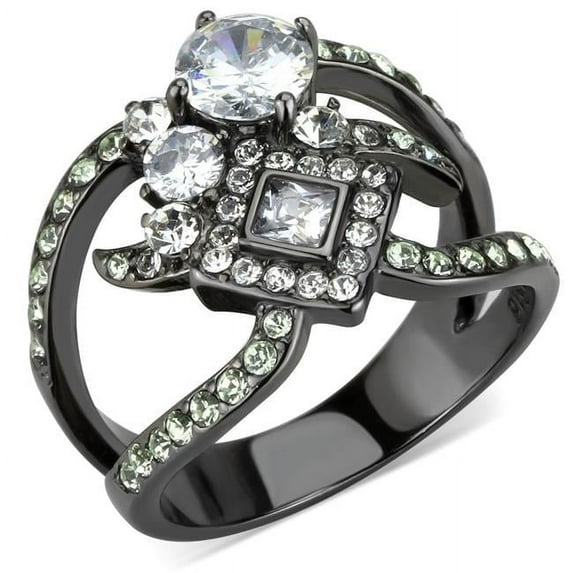 Women IP Light Black Stainless Steel Ring with AAA Grade CZ in Clear - Size 8