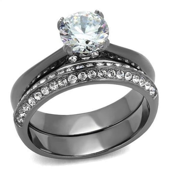 Women IP Light Black Stainless Steel Ring with AAA Grade CZ in Clear - Size 8