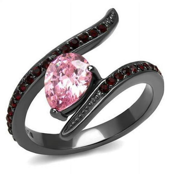 Women IP Light Black Stainless Steel Ring with AAA Grade CZ in Rose - Size 5