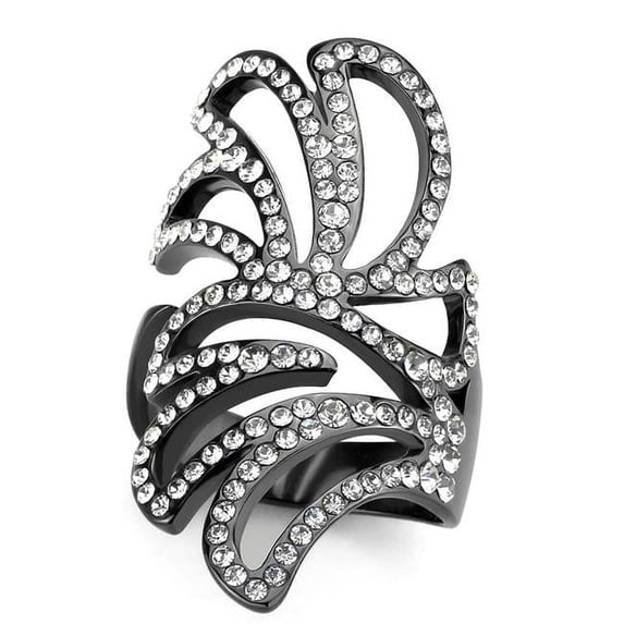 Women IP Light Black Stainless Steel Ring with Top Grade Crystal in Clear - Size 5