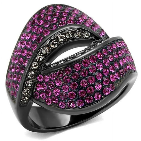 Women IP Light Black Stainless Steel Ring with Top Grade Crystal in Light Peach - Size 10