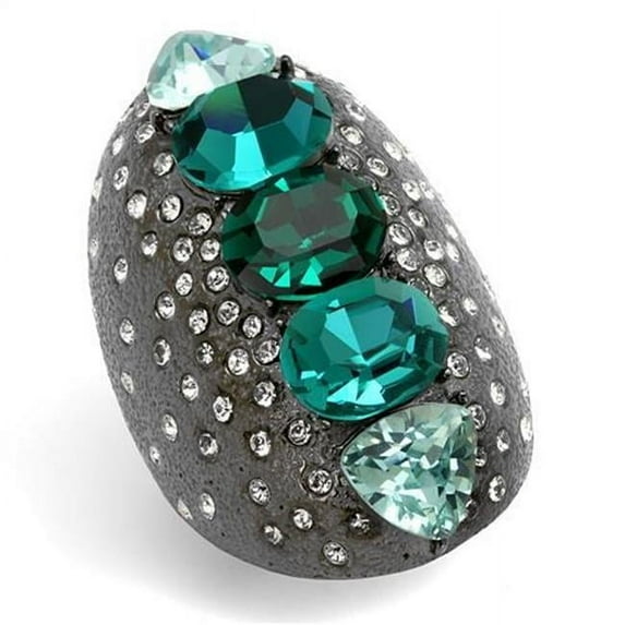 Women IP Light Black Stainless Steel Ring with Top Grade Crystal in Multi Color - Size 10