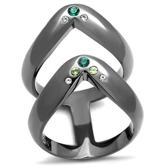 Women IP Light Black Stainless Steel Ring with Top Grade Crystal in Multi Color - Size 6