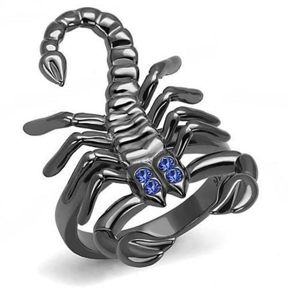 Women IP Light Black Stainless Steel Ring with Top Grade Crystal in Sapphire - Size 6