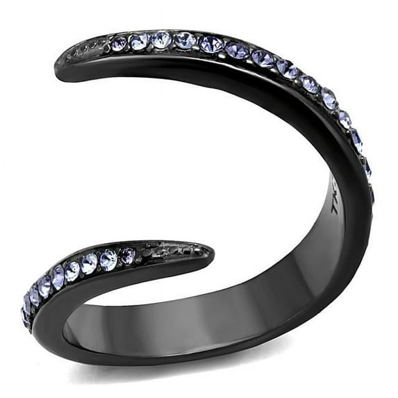 Women IP Light Black Stainless Steel Ring with Top Grade Crystal in Tanzanite - Size 7