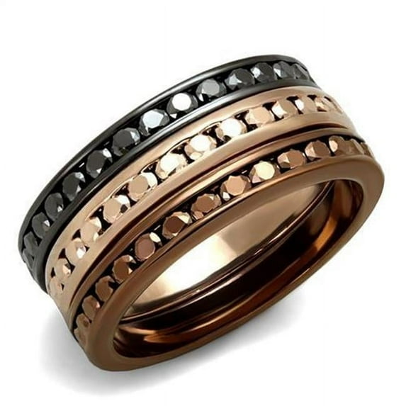 Women IP Rose Gold & IP Light Black & IP Light Coffee Brass Ring with Top Grade Crystal in Multi Color - Size 9