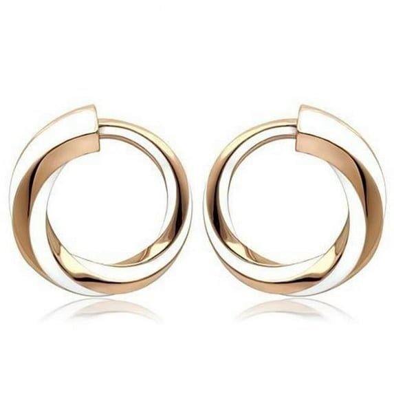Women IP Rose Gold Stainless Steel Earrings with Epoxy in White