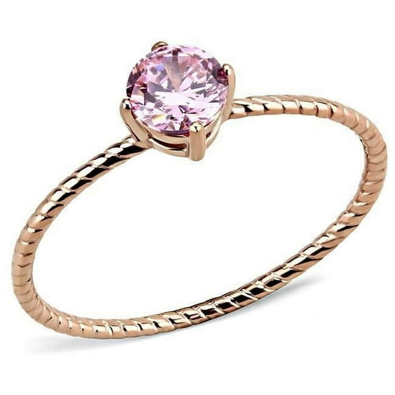 Women IP Rose Gold Stainless Steel Ring with AAA Grade CZ in Rose - Size 8
