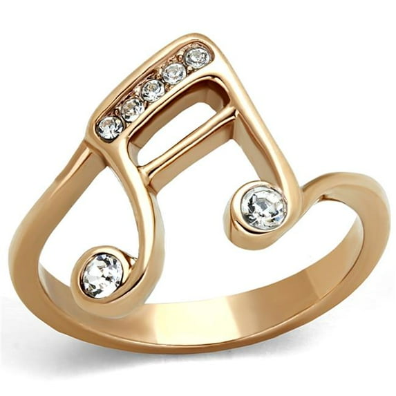 Women IP Rose Gold Stainless Steel Ring with Top Grade Crystal in Clear - Size 5