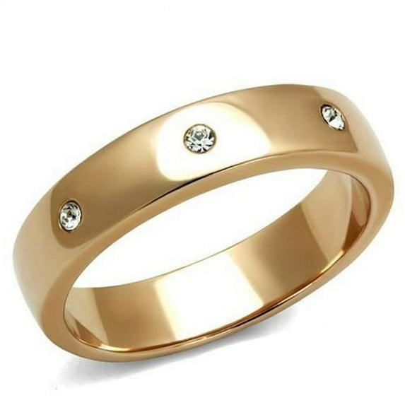 Women IP Rose Gold Stainless Steel Ring with Top Grade Crystal in Clear - Size 5