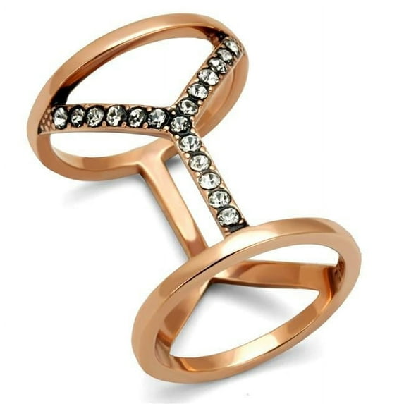 Women IP Rose Gold Stainless Steel Ring with Top Grade Crystal in Clear - Size 7